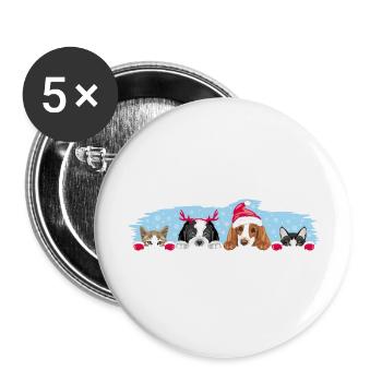 Peeking dogs and cats in Christmas accessories - Buttons large 2.2''/56 mm (5-pack) - white - Front