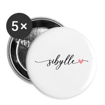Sibylle Name Calligraphy Font - Buttons large 2.2''/56 mm (5-pack) - white - Front