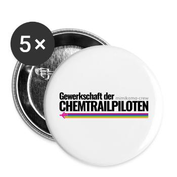 Mimikama Crew Gewerkschaft der Chemtrailpiloten - Buttons groß 56 mm (5er Pack) - Weiß - Vorne