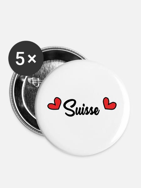 SCHWEIZ. LAND. GENF - Buttons groß 56 mm (5er Pack) - Weiß