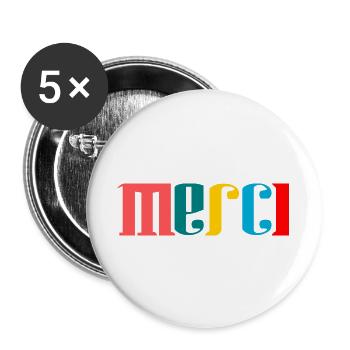 MAÎTRESSE. MAITRE. MERCI. MERCI MAÎTRESSE - Lot de 5 grands badges (56 mm) - blanc - Devant