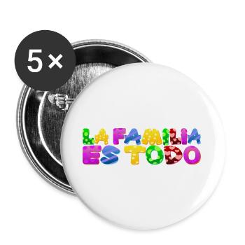 La Familia es todo Eltern Kind Geburt Mama Papa - Buttons groß 56 mm (5er Pack) - Weiß - Vorne