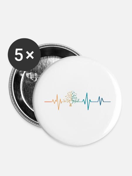 Herzschlag Retro Stammbaum - Buttons groß 56 mm (5er Pack) - Weiß
