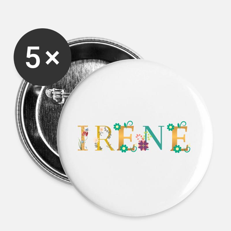 IRENE Name Adorned with Flowers - Buttons large 2.2''/56 mm (5-pack) - white
