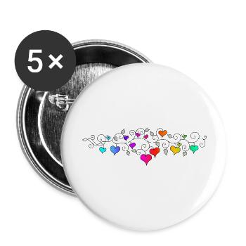 bunte Herzen Valentinstag - Buttons groß 56 mm (5er Pack) - Weiß - Vorne