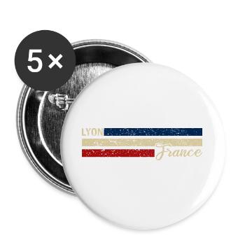 France - Lyon - Frankreich - Flagge - Streifen - Buttons groß 56 mm (5er Pack) - Weiß - Vorne
