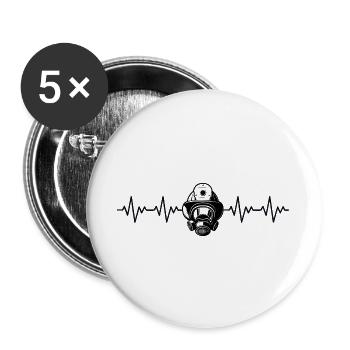 Firefighter Fire Brigade ECG Heartbeat - Buttons large 2.2''/56 mm (5-pack) - white - Front