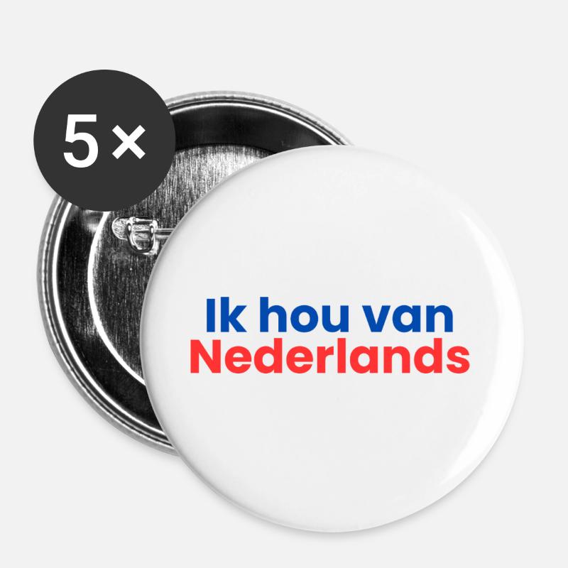 I love Dutch - Buttons large 2.2''/56 mm (5-pack) - white