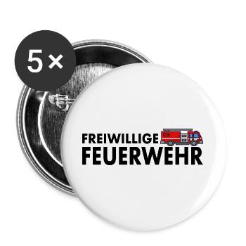 Freiwillige Feuerwehr Feuerwehrauto Feuerwehrmann - Buttons groß 56 mm (5er Pack) - Weiß - Vorne