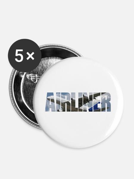 Airliner A-380 - Buttons groß 56 mm (5er Pack) - Weiß