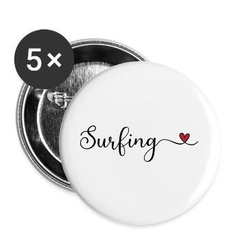 Surfing Heart Typography - Buttons large 2.2''/56 mm (5-pack) - white - Front