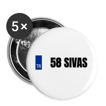 58 Sivas Kennzeichen | Türkisches Kennzeichen - Buttons groß 56 mm (5er Pack) - Weiß - Vorne