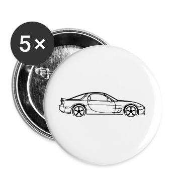 RX‑7 Line Silhouette – JDM Performance Art - Buttons groß 56 mm (5er Pack) - Weiß - Vorne