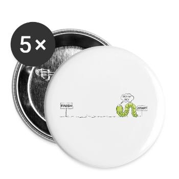 Inchworm Wurm Motivation Schritt für Schritt Humor - Buttons groß 56 mm (5er Pack) - Weiß - Vorne