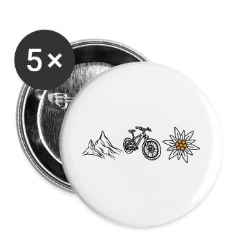 Berge Fahrrad Edelweiss Strichzeichnung farbig - Buttons groß 56 mm (5er Pack) - Weiß - Vorne