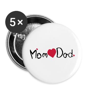 Maman coeur papa txt et coeurs rouges - Lot de 5 grands badges (56 mm) - blanc - Devant