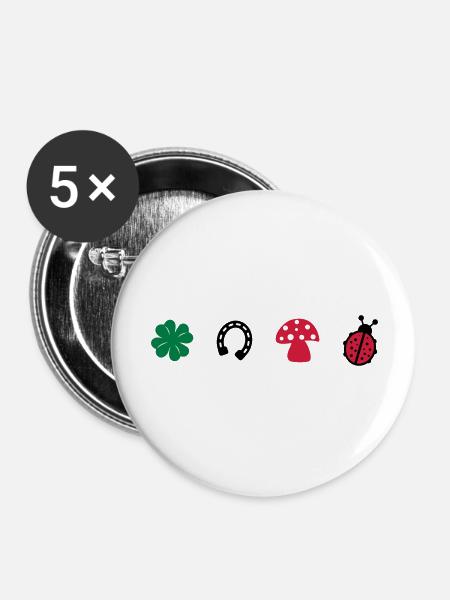 Glücksbringer - Buttons groß 56 mm (5er Pack) - Weiß