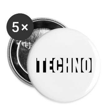 Logo Techno Musik - Buttons groß 56 mm (5er Pack) - Weiß - Vorne