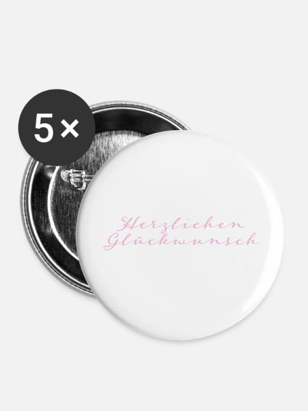 Herzlichen Glückwunsch - Buttons groß 56 mm (5er Pack) - Weiß