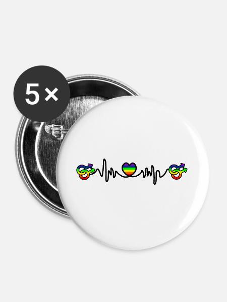 Homo Herzschlag Cardio - Buttons groß 56 mm (5er Pack) - Weiß