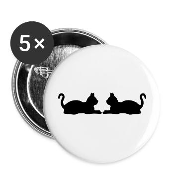 2 liegende Katzen Silhouette - Buttons groß 56 mm (5er Pack) - Weiß - Vorne