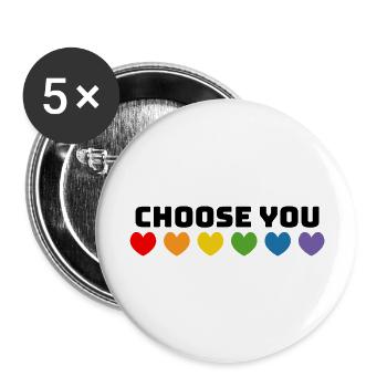 Rainbow hearts choose you black - Buttons large 2.2''/56 mm (5-pack) - white - Front