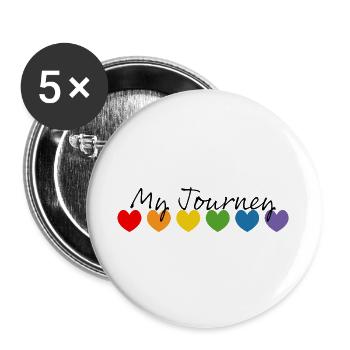 Regenbogenherzchen my journey schwarz - Buttons groß 56 mm (5er Pack) - Weiß - Vorne
