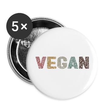 Vegan - botanical pattern - old school - Lot de 5 grands badges (56 mm) - blanc - Devant