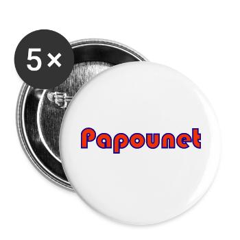 PAPOUNET. BONNE FÊTE PAPA. PAPA. FÊTE DES PÈRES - Lot de 5 grands badges (56 mm) - blanc - Devant
