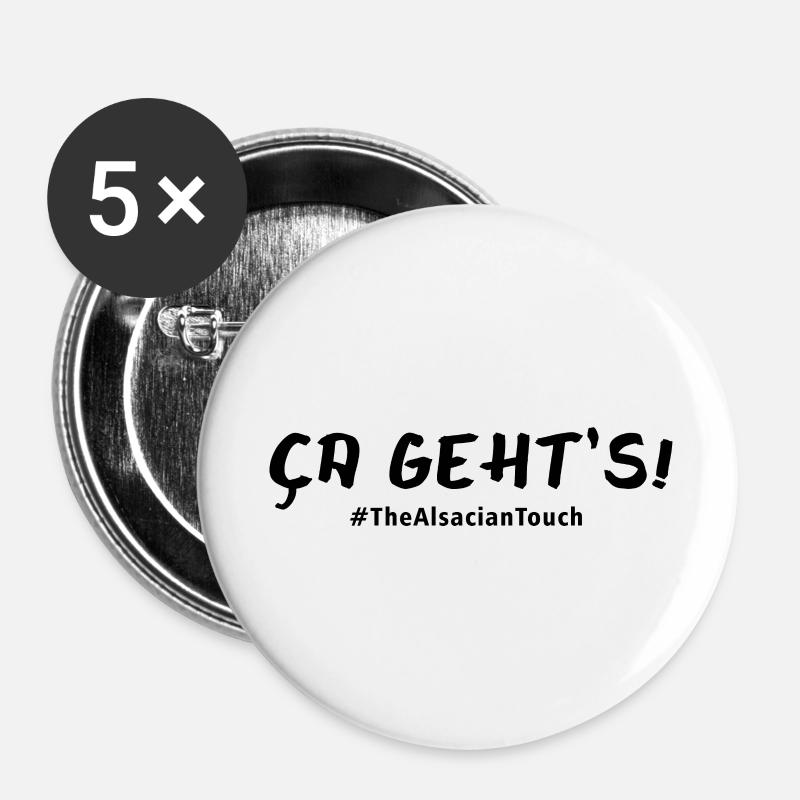 Ça geht s ! - Lot de 5 grands badges (56 mm) - blanc