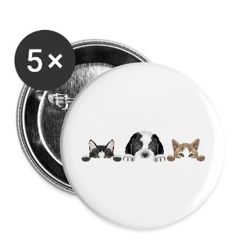 Spannender Bernhardinerwelpe und zwei niedliche Katzen - Buttons groß 56 mm (5er Pack) - Weiß - Vorne