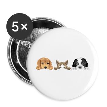 Golden Retriever, Katze und Bernhardiner - Buttons groß 56 mm (5er Pack) - Weiß - Vorne