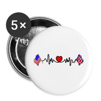Cardio heart with USA flag and England flag - Buttons large 2.2''/56 mm (5-pack) - white - Front