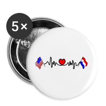 Cardio coeur avec drapeau des États-Unis et drapeau des Pays-Bas - Lot de 5 grands badges (56 mm) - blanc - Devant