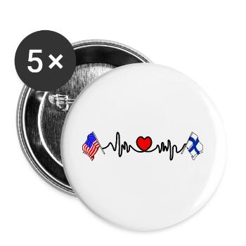 Cardio heart with USA flag and Finland flag - Buttons large 2.2''/56 mm (5-pack) - white - Front