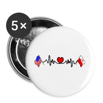 Cardio heart with USA flag and Poland flag - Buttons large 2.2''/56 mm (5-pack) - white - Front