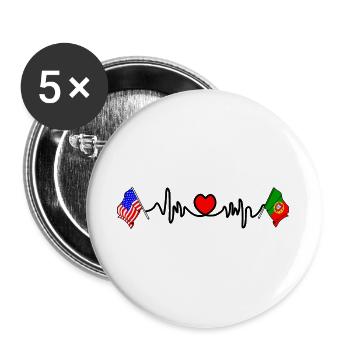 Cardio coeur avec drapeau des États-Unis et drapeau du Portugal - Lot de 5 grands badges (56 mm) - blanc - Devant