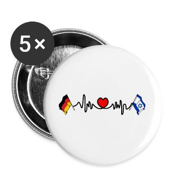 Cardio coeur avec drapeau Allemagne et drapeau Israël - Lot de 5 grands badges (56 mm) - blanc - Devant