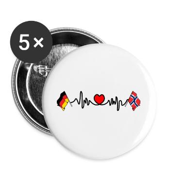 Cardioherz mit Flagge Deutschland und Flagge Norwegen - Buttons groß 56 mm (5er Pack) - Weiß - Vorne