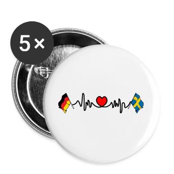 Cardioherz mit Flagge Deutschland und Flagge Schweden - Buttons groß 56 mm (5er Pack) - Weiß - Vorne