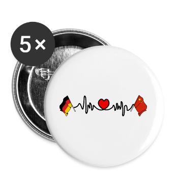 Cardio coeur avec drapeau de l’Allemagne et drapeau de la Chine - Lot de 5 grands badges (56 mm) - blanc - Devant