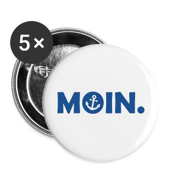 Moin - Guten Morgen - Nordsee - Ostsee - Anker - Buttons groß 56 mm (5er Pack) - Weiß - Vorne
