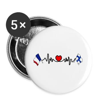 Cardio heart with Flag France and flag Finland - Buttons large 2.2''/56 mm (5-pack) - white - Front