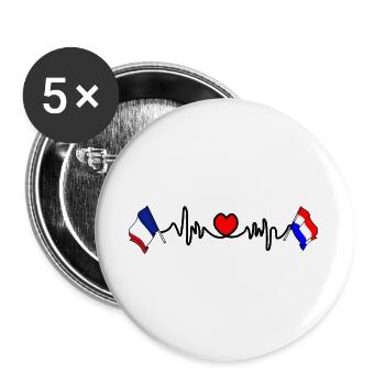 Cardio coeur avec drapeau France et drapeau Pays-Bas - Lot de 5 grands badges (56 mm) - blanc - Devant