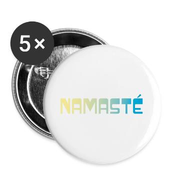 Yoga Shirt Namaste / Verlauf gelb blau - Buttons groß 56 mm (5er Pack) - Weiß - Vorne