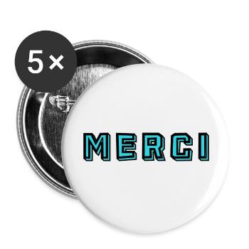 MAÎTRESSE. MAITRE. MERCI. MERCI MAÎTRESSE. MAITRE - Lot de 5 grands badges (56 mm) - blanc - Devant