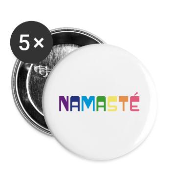 Pride Rainbow Yoga T-Shirt | Namasté - Buttons large 2.2''/56 mm (5-pack) - white - Front