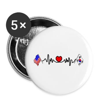 Cardio heart avec drapeau des États-Unis et de la Corée du Sud - Lot de 5 grands badges (56 mm) - blanc - Devant