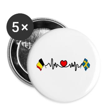 Cardio heart Drapeau Belgique, drapeau Suède - Lot de 5 grands badges (56 mm) - blanc - Devant