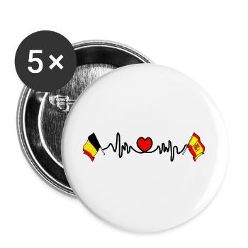 Cardio-Herz Flagge Belgien, Flagge Spanien - Buttons groß 56 mm (5er Pack) - Weiß - Vorne